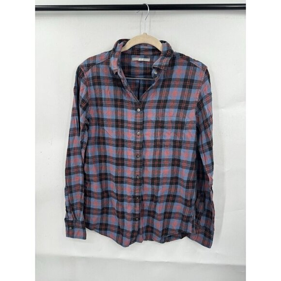 Uniqlo Button Up Shirt Women Small Purple Plaid Long Sleeve‎ Flannel Western - Picture 1 of 7